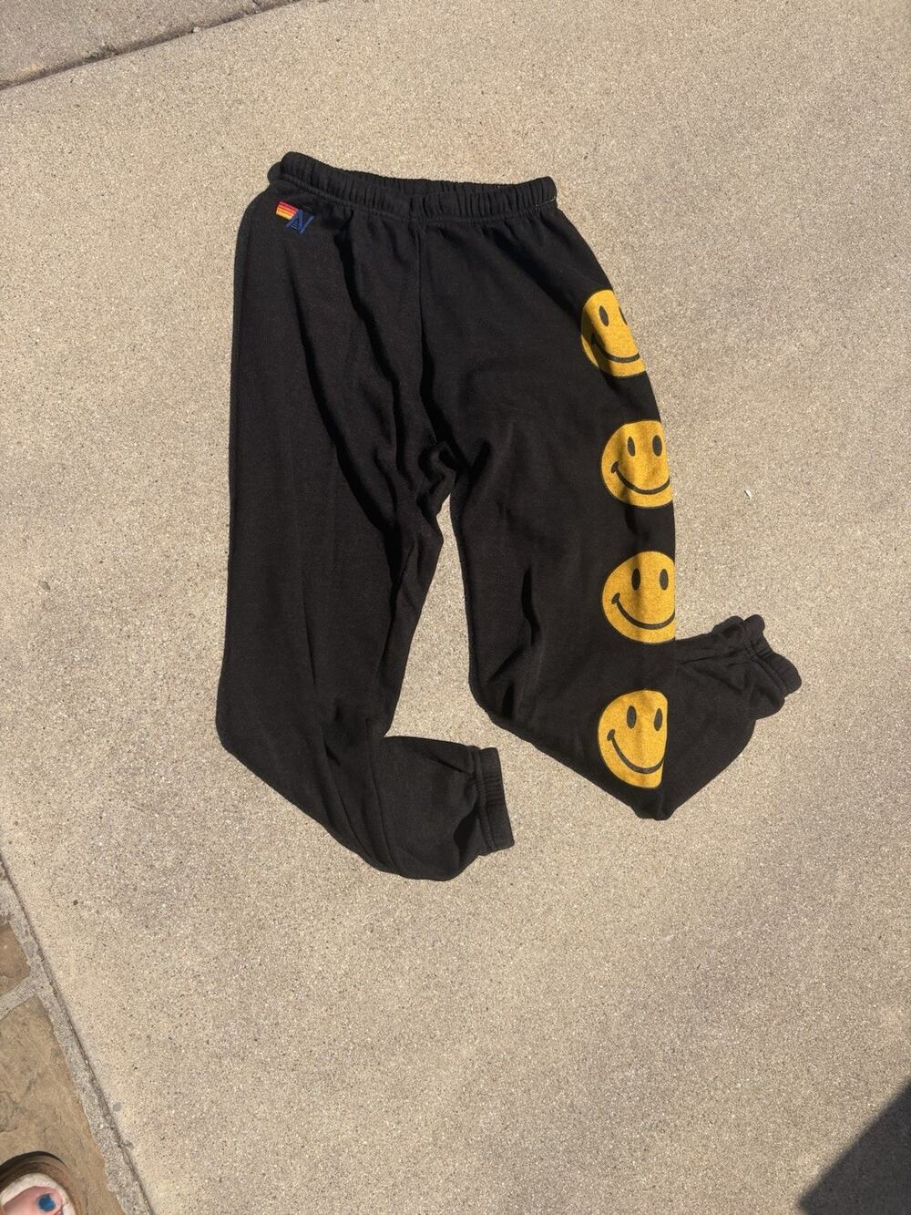 Aviator Nation Smiley Face Jogger Sweatpants Xs retro Happy Face